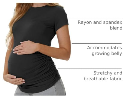 3 Pack Womens Maternity Shirts, Crew Neck Maternity Top Short Sleeve - color: Black/Army Green/Dark Grey, size: XX-Large
