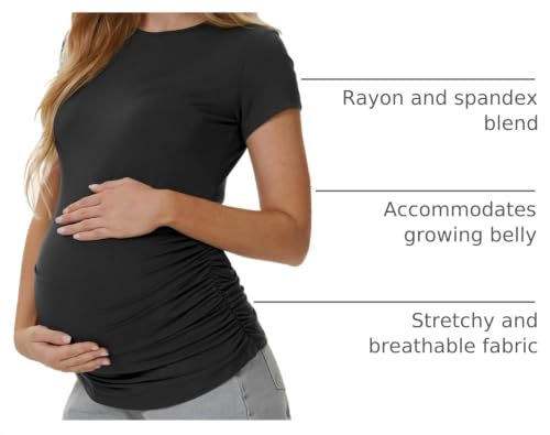 3 Pack Womens Maternity Shirts, Crew Neck Maternity Top Short Sleeve - color: Black/Army Green/Dark Grey, size: Small