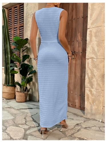 Milumia Women's Maternity 2 Piece Outfits Tank Top Bodycon Maxi Skirt Sets - color: Light Blue, size: Medium