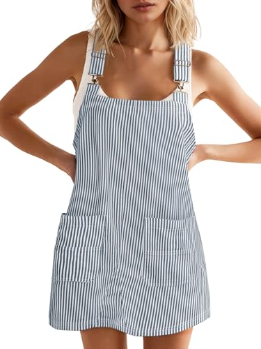 Yousify Womens Casual Denim Dress Striped Overalls Romper Jean Dress - color: Blue, size: XX-Large