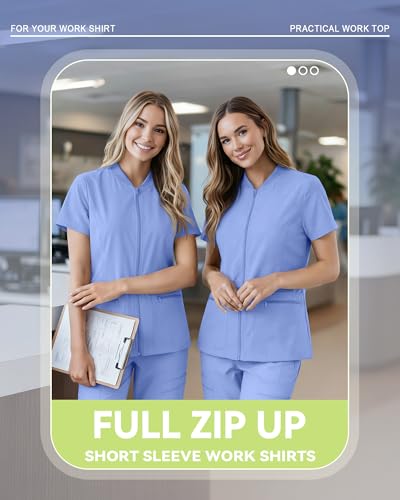 Oakgarden Womens Scrub Top Short Sleeve Nurse Shirts - color: Light Blue, size: Small