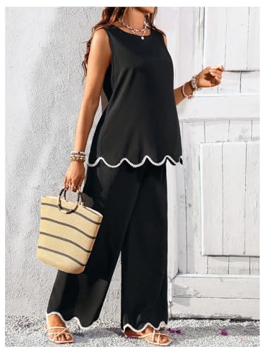 RoseSeek Women's Maternity 2 Piece Outfits Tank Top and Wide Leg Pants - color: Black, size: 3X-Large