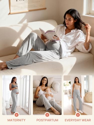 Summer Mae Viscose Maternity Pants Pregnancy Pajama Lounge Pant with Pocket - color: Light Grey, size: Small