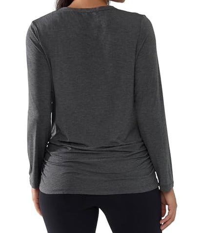 Joyaria Cooling Maternity Shirts Long Sleeve Bamboo Viscose for Women - color: Charcoal, size: XX-Large
