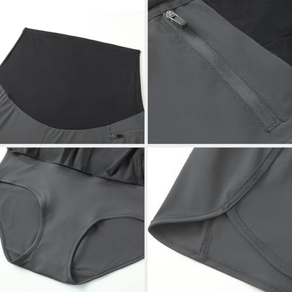 Foucome Womens 2 in 1 Maternity Athletic Shorts with Zipper Pocket - color: Grey, size: Large