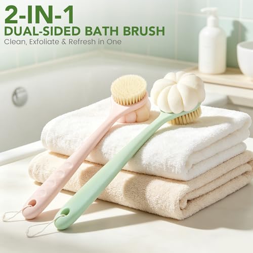 Back Scrubber for Shower, 15.7" Loofah with Handle Body Brush, Pink - color: Pink