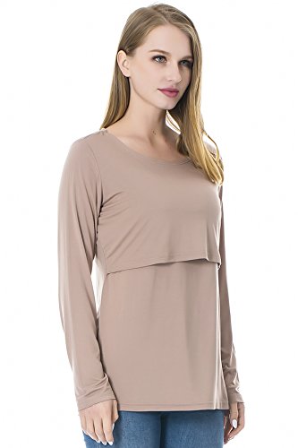 Smallshow Women's Nursing Tops Long Sleeve Breastfeeding Shirts 3 Packs - color: Black-brown-light Grey(3 Packs), size: Small