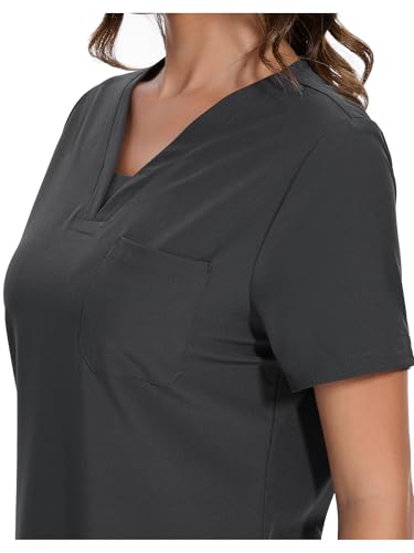 Scrubs for Women - V-Neck Women Scrub Tops - color: Dark Grey, size: Medium