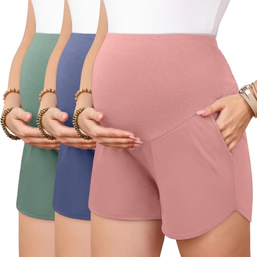 3 Pack Women's Maternity Shorts - color: Grey Green, Haze Blue, Grey Pink, size: XX-Large