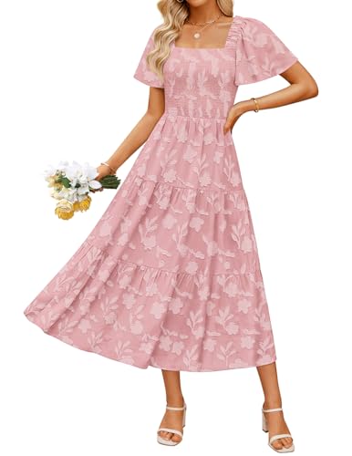 ZESICA Womens 2026 Summer Boho Wedding Guest Midi Dresses - color: Pink, size: X-Small