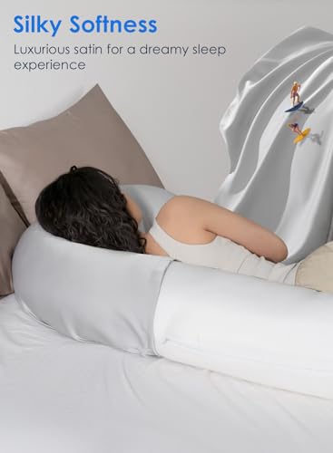 QUEEN ROSE Pregnancy Body Pillow Cover, Satin Cooling Pillowcase, Grey - color: Grey