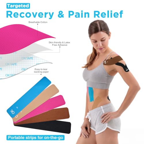 OK TAPE 100Pcs Precut Kinesiology Tape Strips, Elastic Athletic Tape - color: Mixed