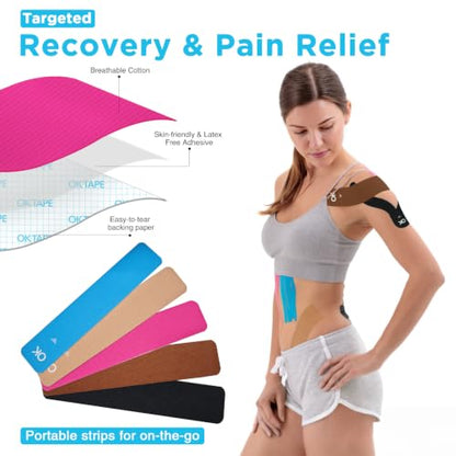 OK TAPE 100Pcs Precut Kinesiology Tape Strips, Elastic Athletic Tape - color: Mixed
