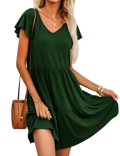 CzzzyL Women's Maternity Nursing Dress Ruffle Cap Sleeve Breastfeeding with Pockets - color: Deep Green, size: Medium