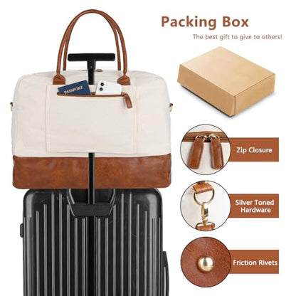MyMealivos Canvas Weekender Bag Travel Duffel Shoe Compartment Overnight - color: Ivory