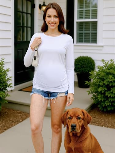 Maternity Shirts Long Sleeve Crew Neck Pregnancy Top for Women - color: White, size: Medium