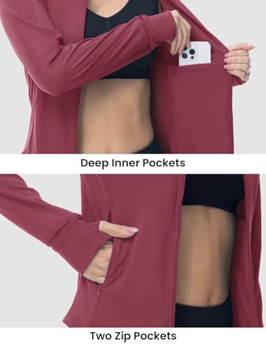 BGOWATU Women's Workout Athletic Jacket Zip Up Running Jackets Thumb Hole - color: Berry Red, size: Large