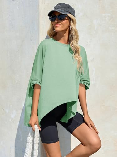 Tankaneo Womens Oversized Tshirts Batwing Short Sleeve Asymmetric Hem Tops - color: Green, size: XX-Large