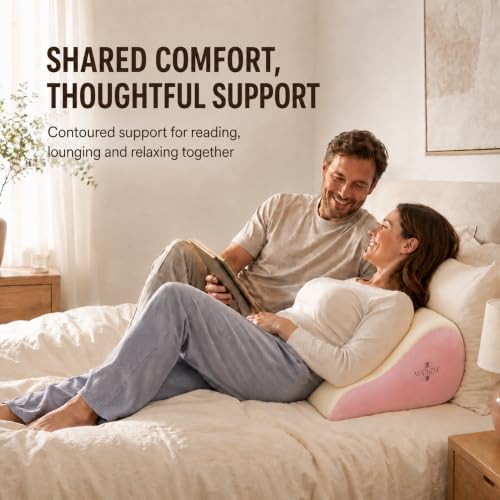 Memory Foam Wedge Pillow, Contoured Firm 50D Support, Pink Grey - color: Pink Grey