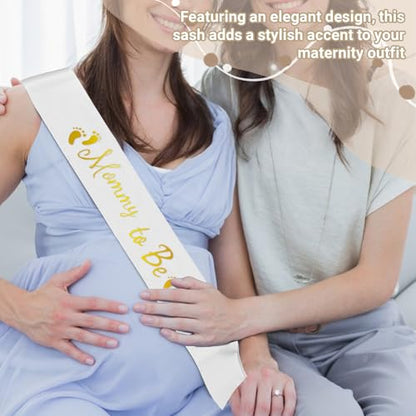 Mommy to Be Sash, White Sash Baby Shower Sashes - color: White
