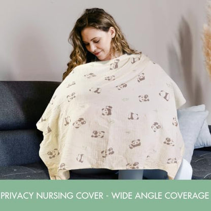 ANYEDDE 2-Pack Muslin Nursing Covers for Breastfeeding with Arch Neckline - color: C Gray & Panda