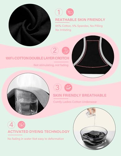MISSWHO Cotton High Waisted Womens Underwear Soft Stretch Breathable Full Coverage Ladies Panties(Regular & Plus Size) - color: Black-d, size: Medium