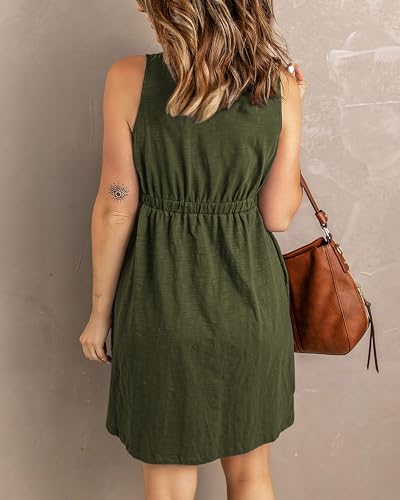 BTFBM Womens Summer Dresses 2026 Beach Vacation - color: Buttons Army Green, size: Medium