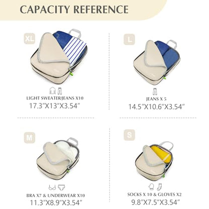 Gonex Compression Packing Cubes, 4-Piece Expandable Travel Organizers - color: 4-Cream, size: 4 Set