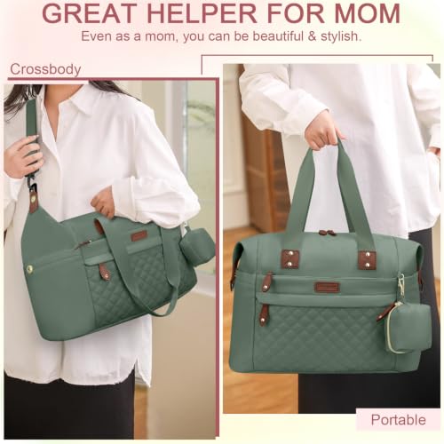 Pritent Diaper Bag Tote Waterproof Maternity Baby Bags with Pacifier Case - color: Green, size: Medium