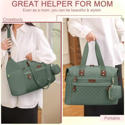 Pritent Diaper Bag Tote Waterproof Maternity Baby Bags with Pacifier Case - color: Green, size: Medium
