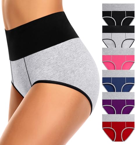 ASIMOON Women's High Waisted Cotton Underwear Tummy Control Panties Soft Full Coverage Ladies Briefs - color: Multicolor B,6pack, size: XX-Large