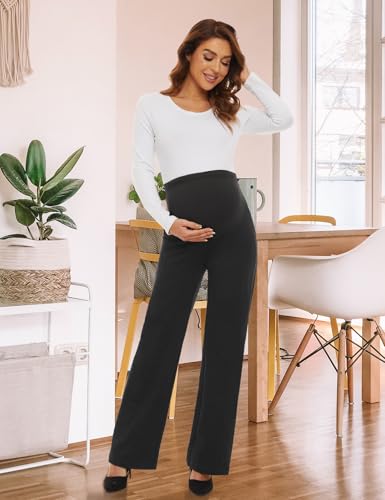 Tapata Women's Maternity Bootcut Dress Pants 28" 30" 32" 34" with Pockets Over Belly Pregnancy Work Pants Over-Bump Casual - color: Charcoal, size: Medium/28" Inseam