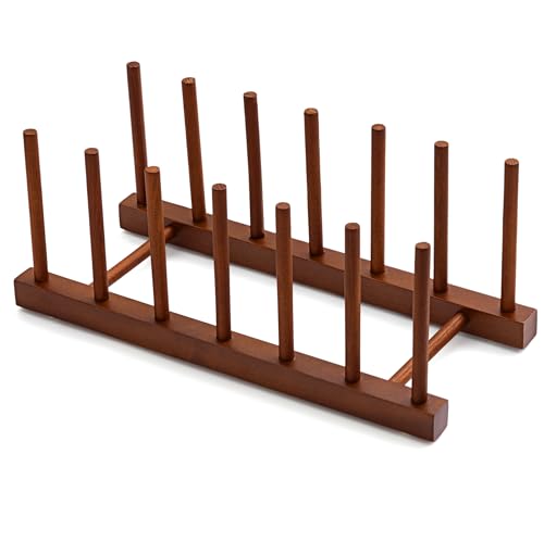 HBlife Teak Wooden Dish Drying Rack Kitchen Plate Organizer Pot Lid Holder - color: Teak 6 Slots 1pcs