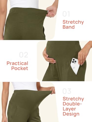 Summer Mae Viscose Maternity Jogger Pants Pregnancy Lounge Pant with Pocket - color: Dark Green, size: Large