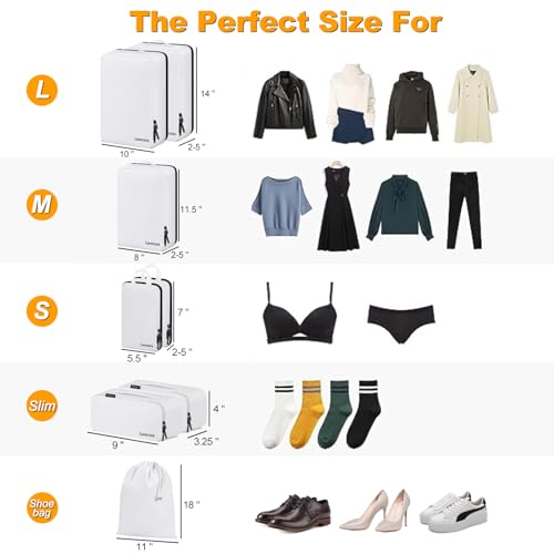 Lumesner 8 Set Compression Packing Cubes, Travel Suitcase Organizers - color: White