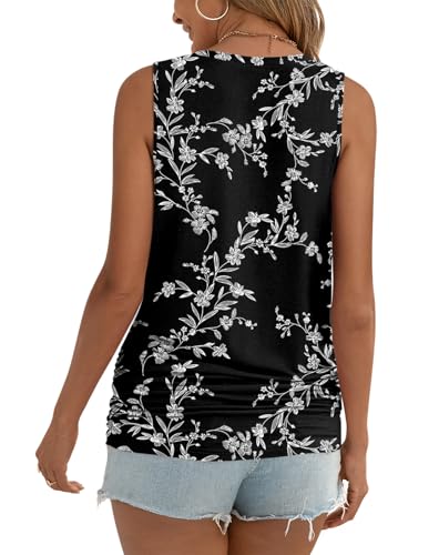 Anydoll Womens Tank Tops Summer V Neck Sleeveleeve Shirts Casual Ruched Tunics - color: Black, size: Medium
