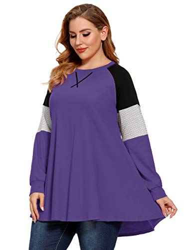 LARACE Plus Size Tops Women Pullover Sweatshirt Long Sleeve Tunic - color: Deep Purple, size: 5X