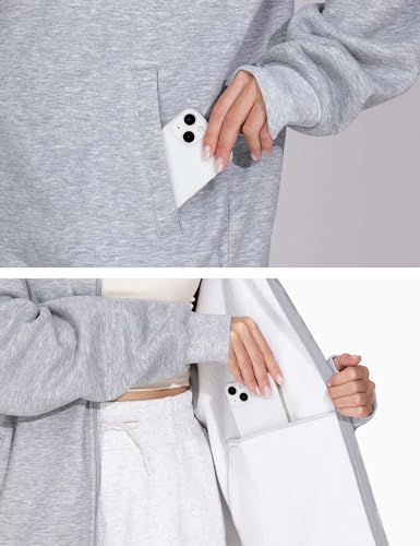 THE GYM PEOPLE Women's Oversized Zip Up Sweatshirts Fleece Mock Neck Jacket - color: Heather Grey, size: Medium