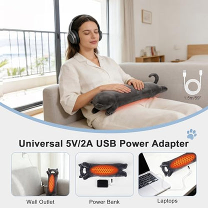 Noodle Cat Heating Pad, USB Electric Warm Pillow Gift for Women - color: Grey Noodle Cat Heating Pad