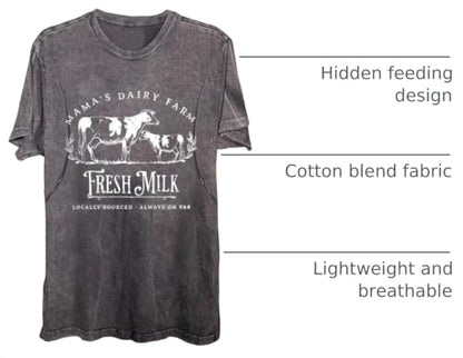 Comfort Breastfeeding Shirts Women Distressed Maternity Zip Nursing Tees - color: Gray, size: Medium