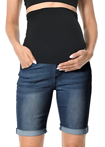 V VOCNI Maternity Bermuda Denim Shorts Rolled Cuff Jean Short - color: 44-a-dark Blue, size: Large