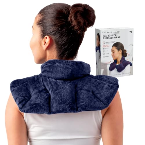 Sharper Image Heated Neck & Shoulder Wrap - Microwavable Warm & Cooling Plush Pad, Scented Aromatherapy (100% Natural Lavender & Herb Spa Blend), Pain Tension Headache Relief Therapy, Gift for Women - color: Navy, size: 1 Count (Pack of 1)