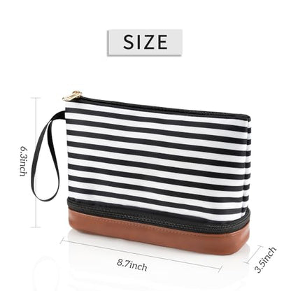 Small Makeup Bag 2 Layers Travel Cosmetic Bag with Makeup Brush Compartment - color: 04-stripe