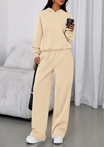 PRETTYGARDEN 2 Piece Lounge Sets for Women Matching Sweatsuits - color: Beige, size: Large
