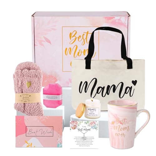 DHQH Best New Mom Gifts for Mom from Daughter Son,Gift Basket for Women Birthday Gifts for Mother-in-law Thanksgiving Presents with Candle box Tote Bag - style: mom gift box