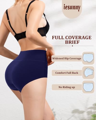 Womens Cotton Underwear High Waisted Full Coverage Panties Postpartum Brief - color: Blue,black, size: Large