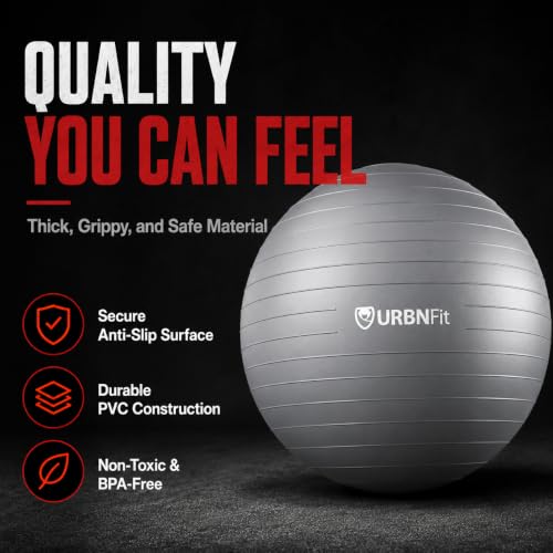 URBNFit Yoga Ball - Anti-Burst Exercise Ball Large - color: Silver, size: XL (28" - 30") 75cm