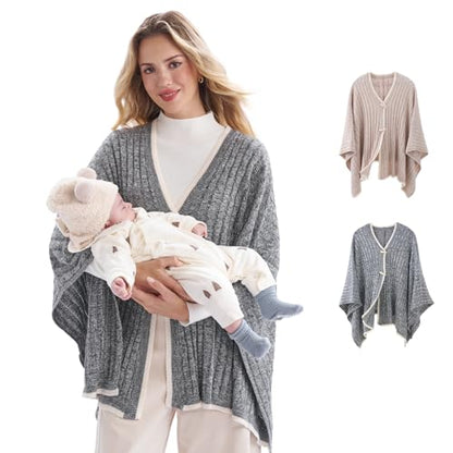 Momcozy Knit Nursing Cover – Soft & Cozy Full Coverage Nursing Shawl for Breastfeeding and Pumping, Versatile Fall/Winter - color: Grey