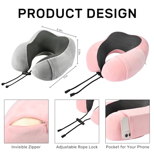 urnexttour Neck Pillow Airplane Travel Pillow 2 Pack Grey and Pink - color: Grey&pink