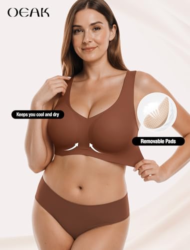 OEAK Women Wireless Jelly Bras Pull on Full Coverage Tshirt Bra - color: Coffee, size: Large